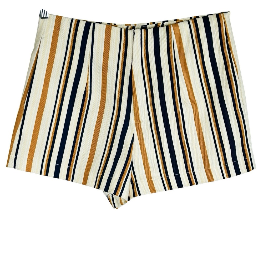 Retro Pinstripe Mini Shorts Medium Preppy Resort Coastal Euro Summer High Waist
